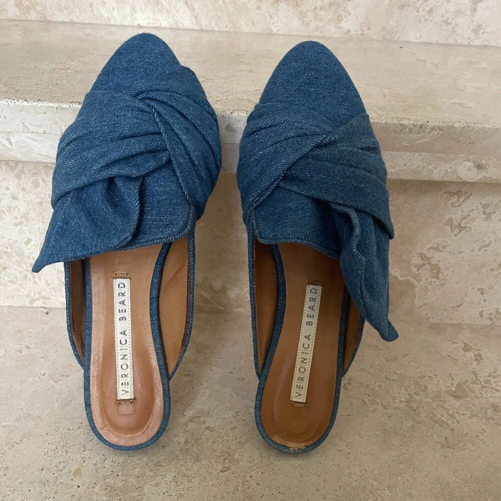 VERONICA BEARD Flat Denim BOW Mules Size 37